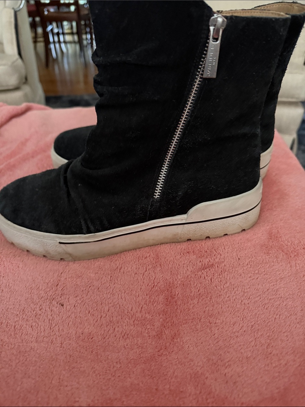 J Slides Black Suede Wedge Sneaker Boot with Side Zip